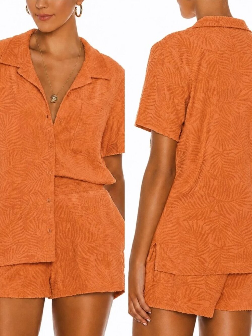 L*Space Bright Orange Textured Button-Up Shirt